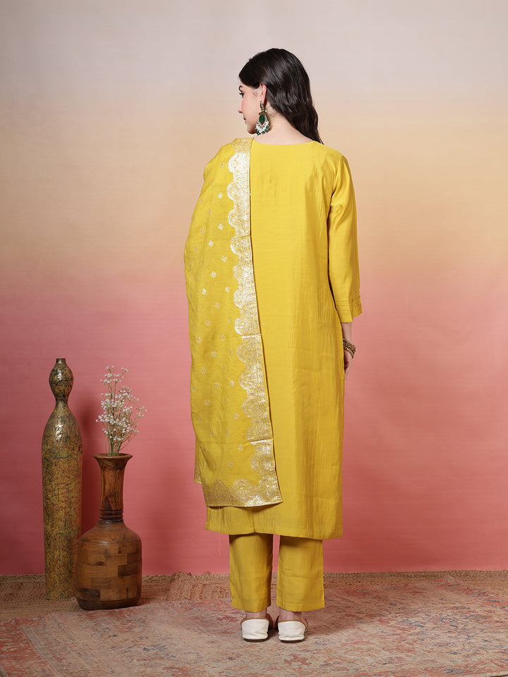 Embroidered Muslin Kurta With Pants &amp; Dupatta