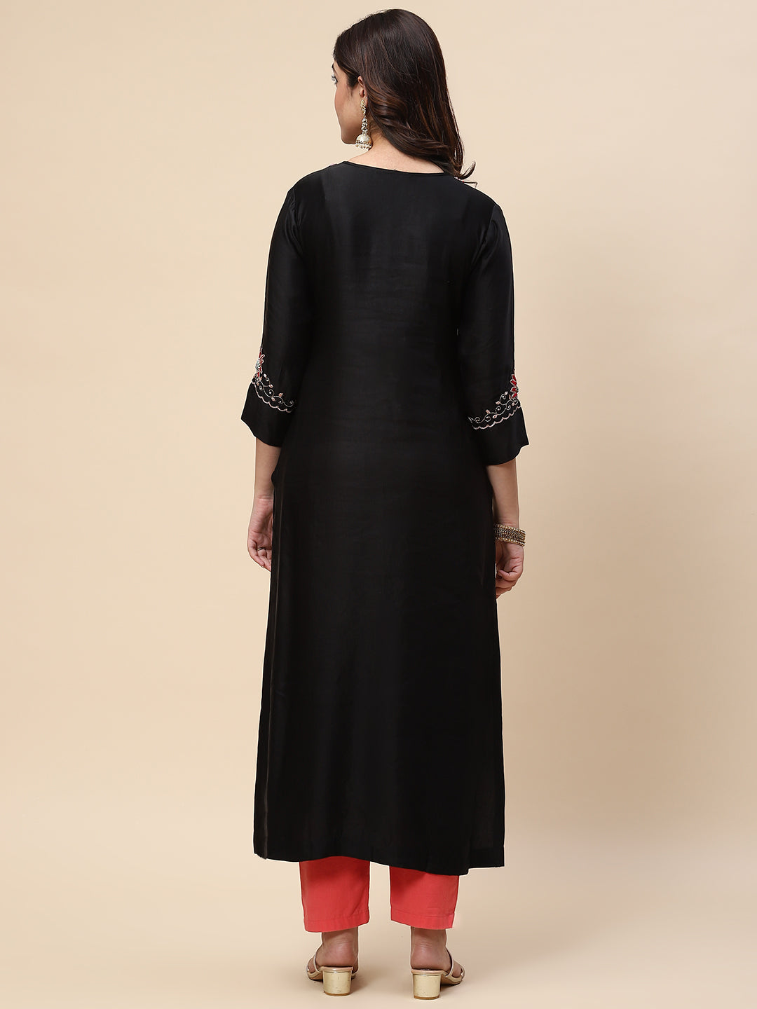 Neck Embroidered Satin Kurta