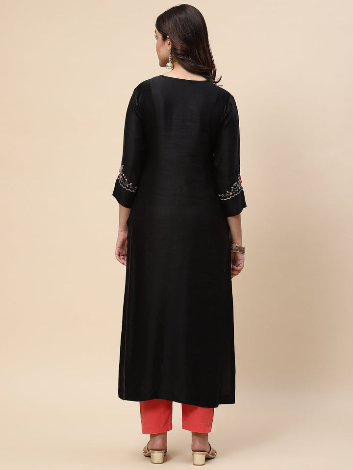 Neck Embroidered Satin Kurta
