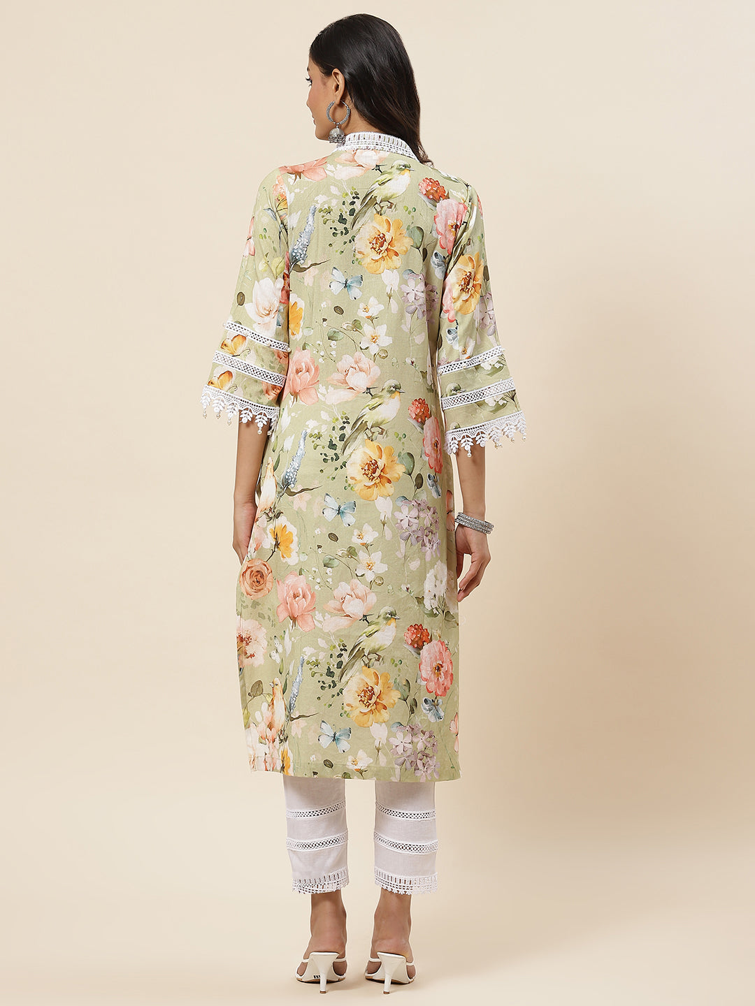 Floral Printed Cotton Kurta With Pants