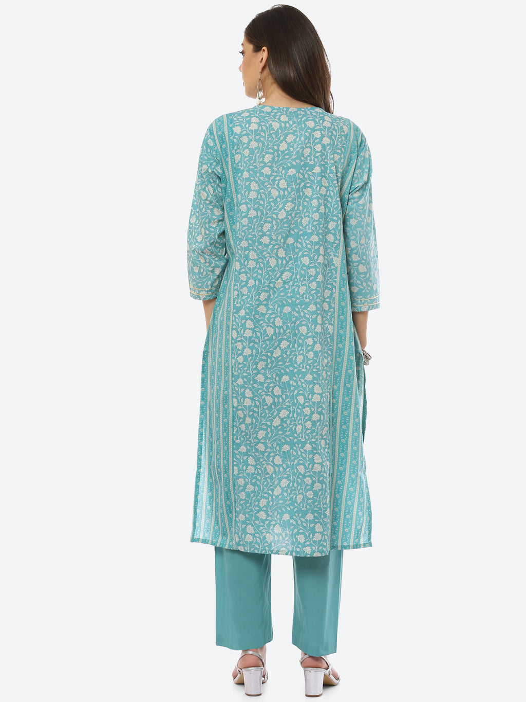 Mirror Work Printed Cotton Kurta With Pant