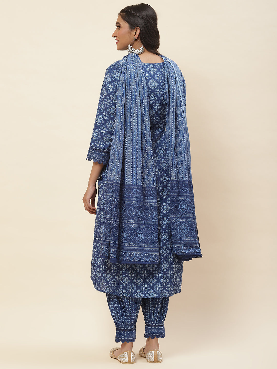 Printed Cotton Kurta With Pants &amp; Dupatta