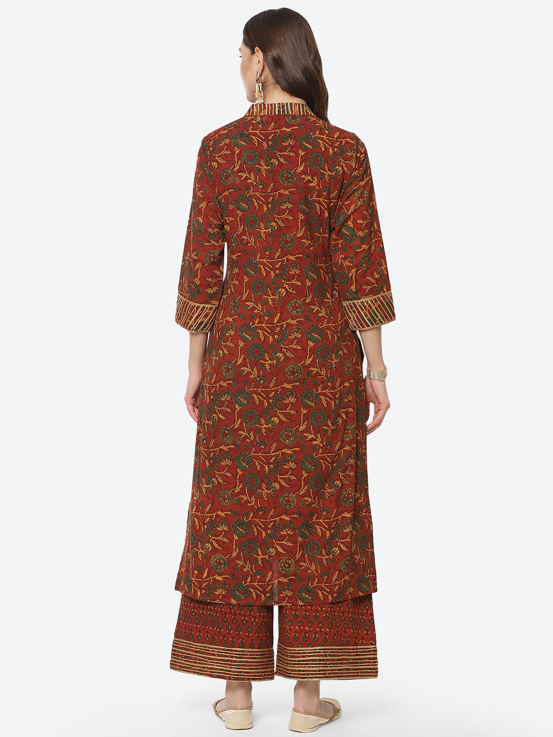 Printed Gota Neck Work Cotton Kurti With Palazzo