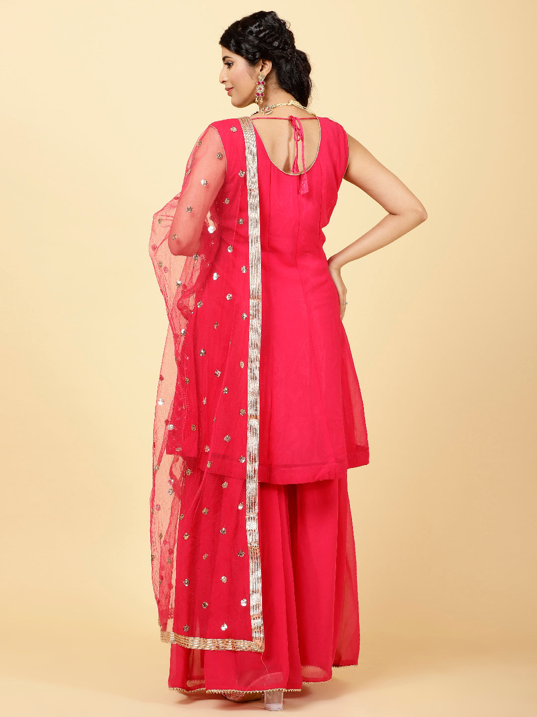 Sequin Georgette Kurta With Garara &amp; Dupatta