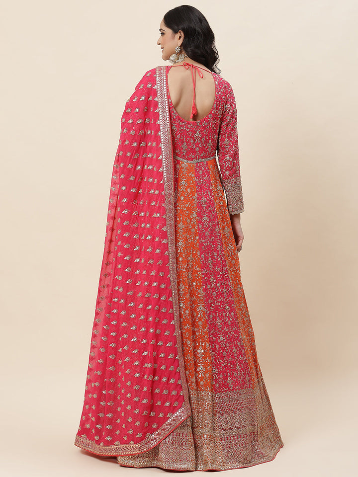 Sequin Embroidered Georgette Kurta With Pants &amp; Dupatta - meena bazaar