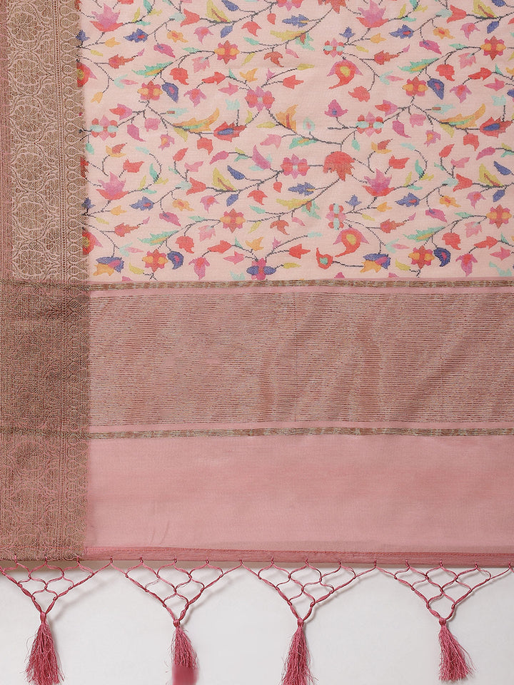 Printed Banarasi Border Pallu Cotton Saree