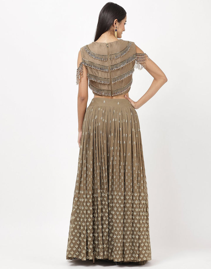 MBZ Meena Bazaar-Elegant Mouse Georgette Stitched hand work Lehenga