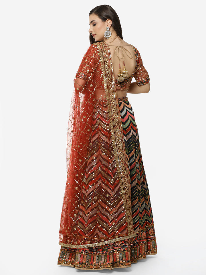 Embroidered Georgette Lehenga With Choli And Dupatta