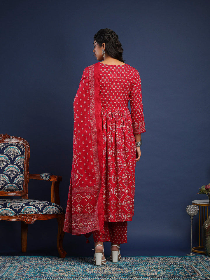 Pink Cotton Blend Printed Straight Suit Set