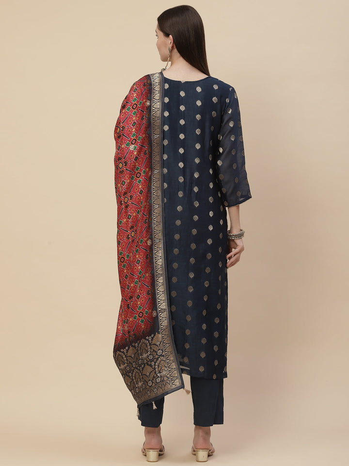 Zari Booti Cotton Kurta With Pants &amp; Dupatta