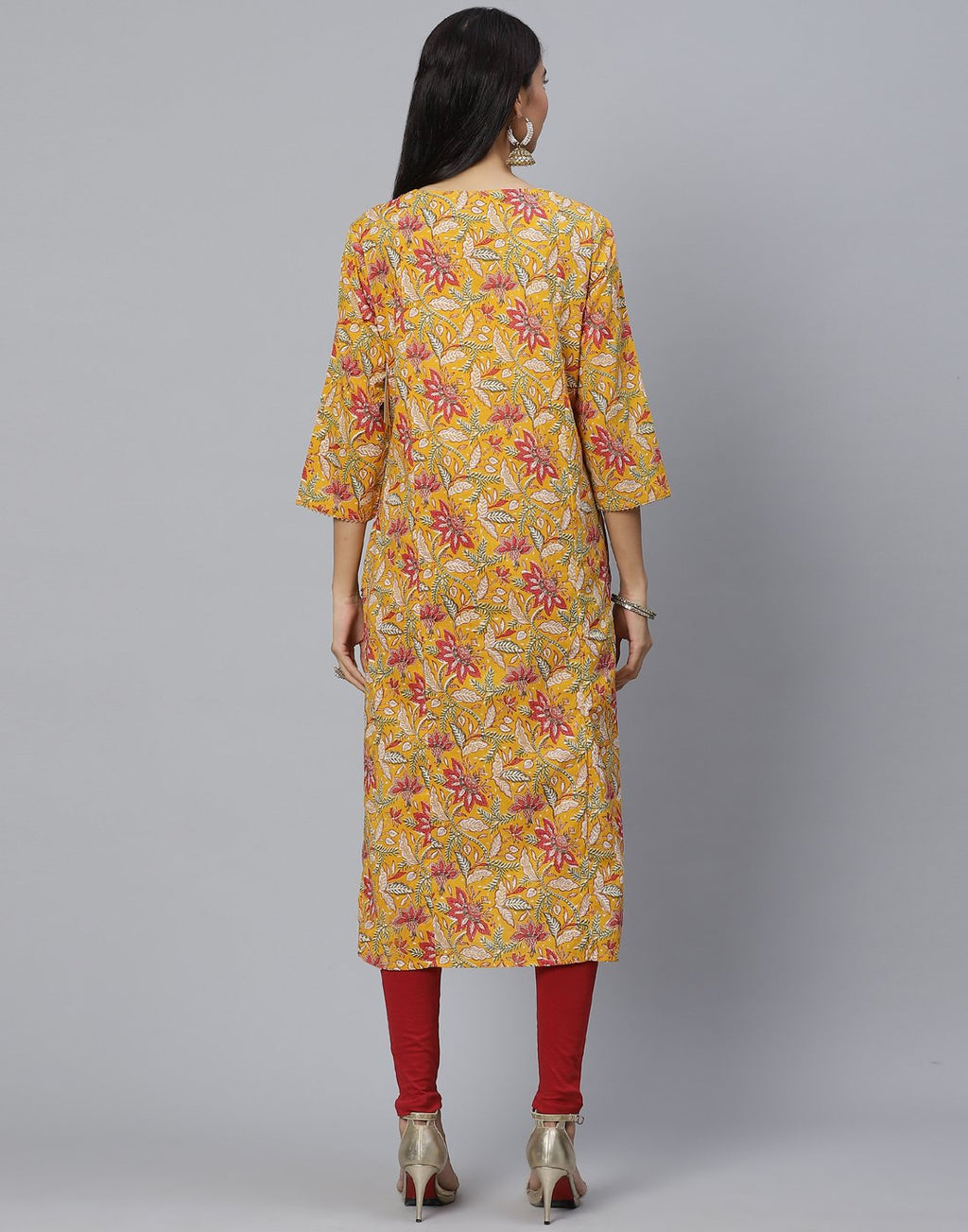 Floral Print Kurti With Gota Detail