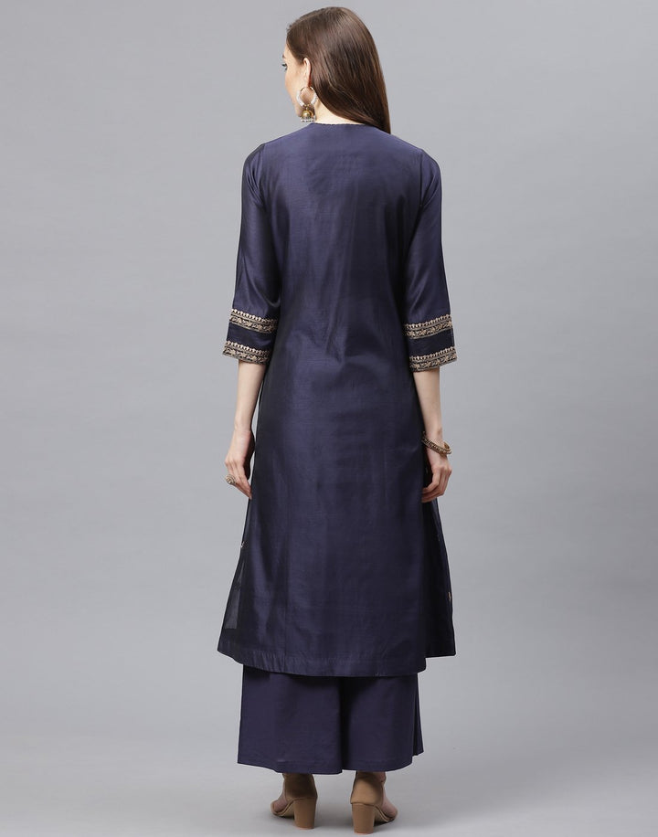 Straight Cotton Chanderi Kurta With Plazzo