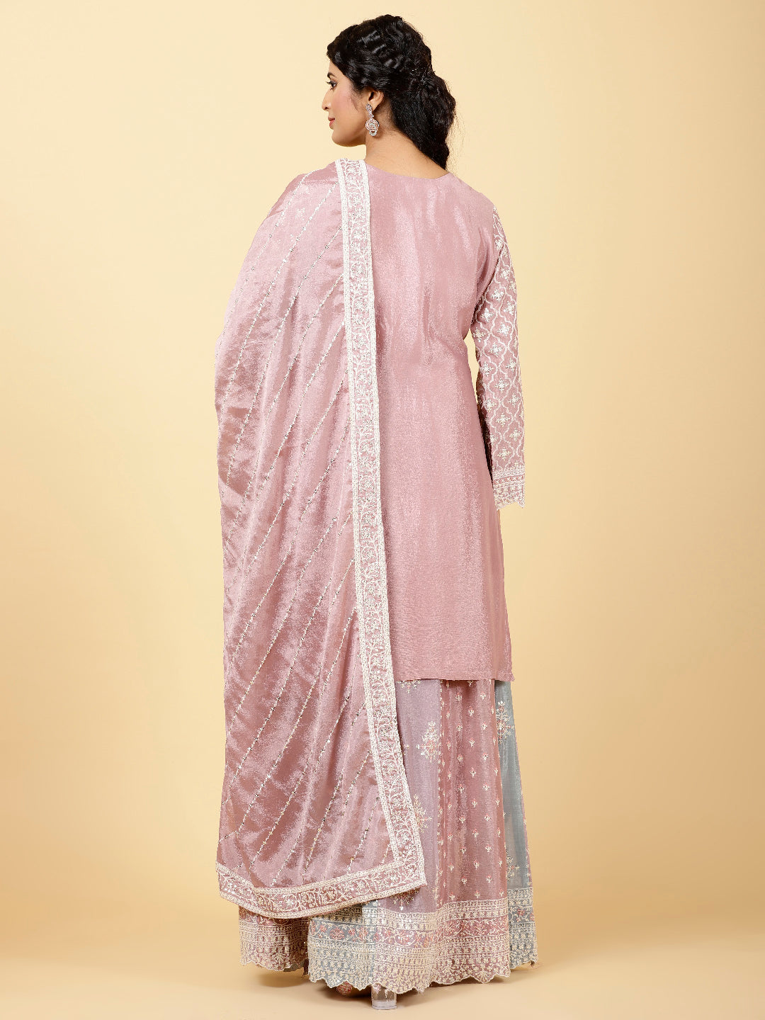 Sequin Embroidered Crepe Choli With Lehenga &amp; Dupatta