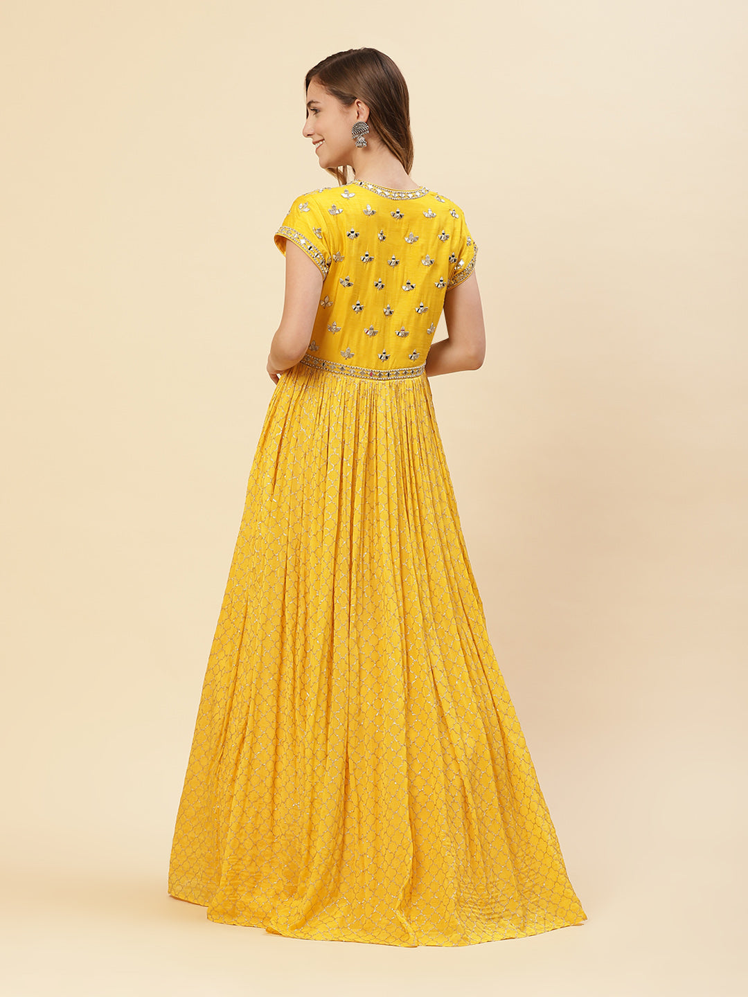 Mirror Work Art Crepe Gown