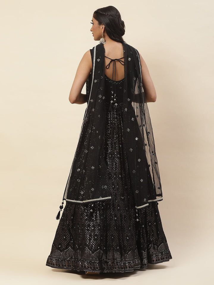 Sequence Embroidered Georgette Anarkali Kurta With Pants &amp; Dupatta