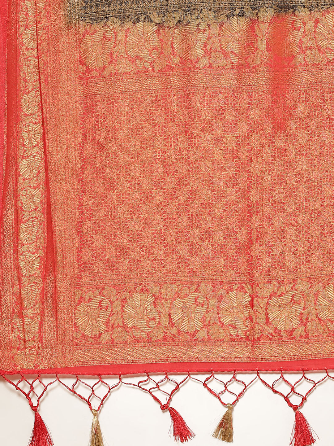 Brocade Zari Jaal Art Handloom Saree With Contrast Border