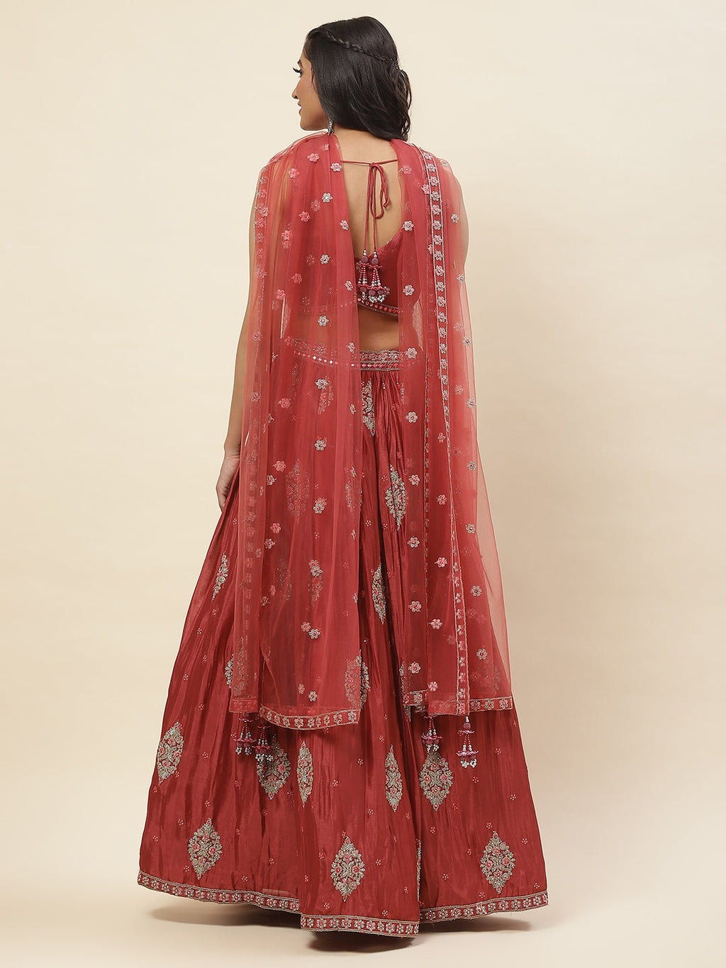 All Over Embroidered Crepe Choli With Lehenga & Dupatta