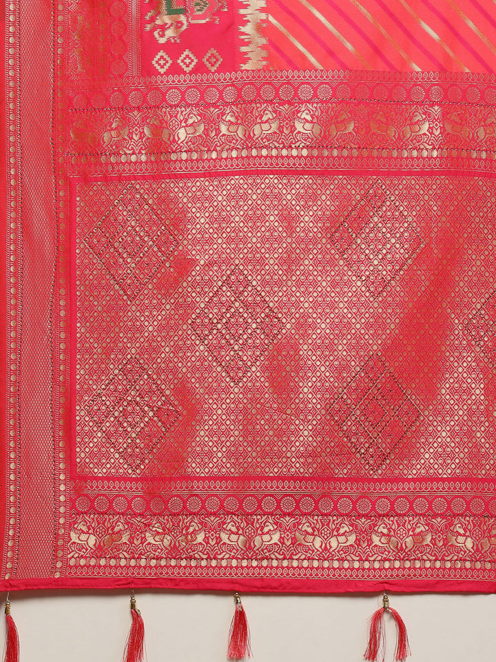 Stripes Jaal Banarasi Woven Saree