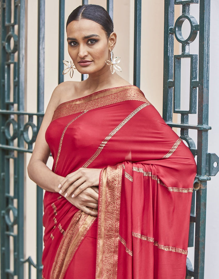 Red Woven Crepe Saree