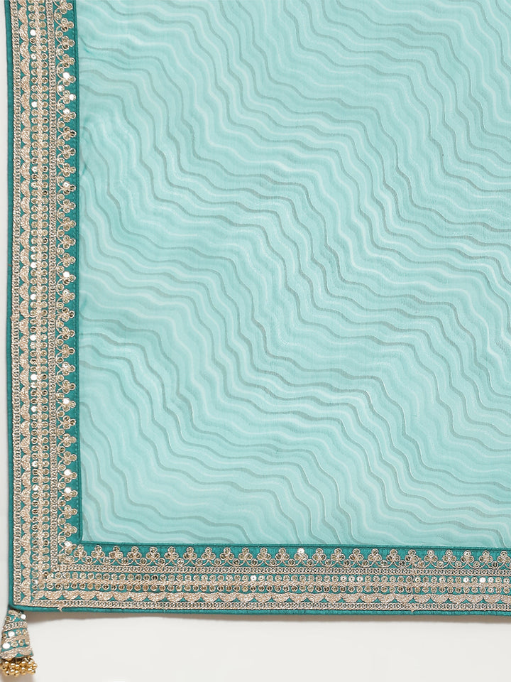 Printed &amp; Embroidered Border Organza Saree