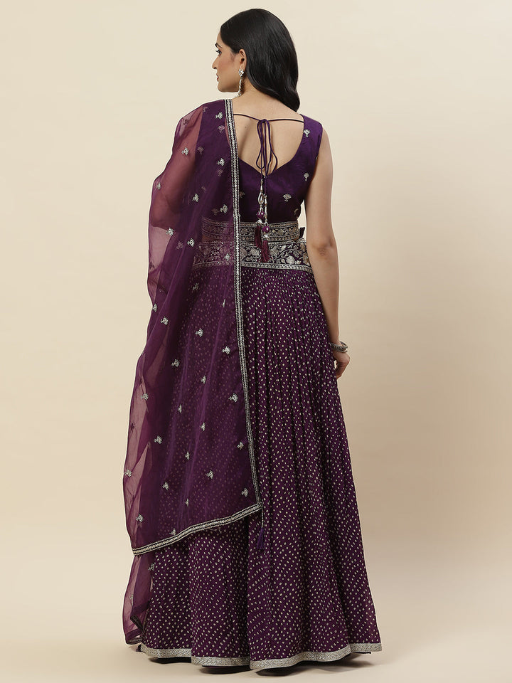 Bandhani Printed Georgette Choli With Lehenga &amp; Dupatta