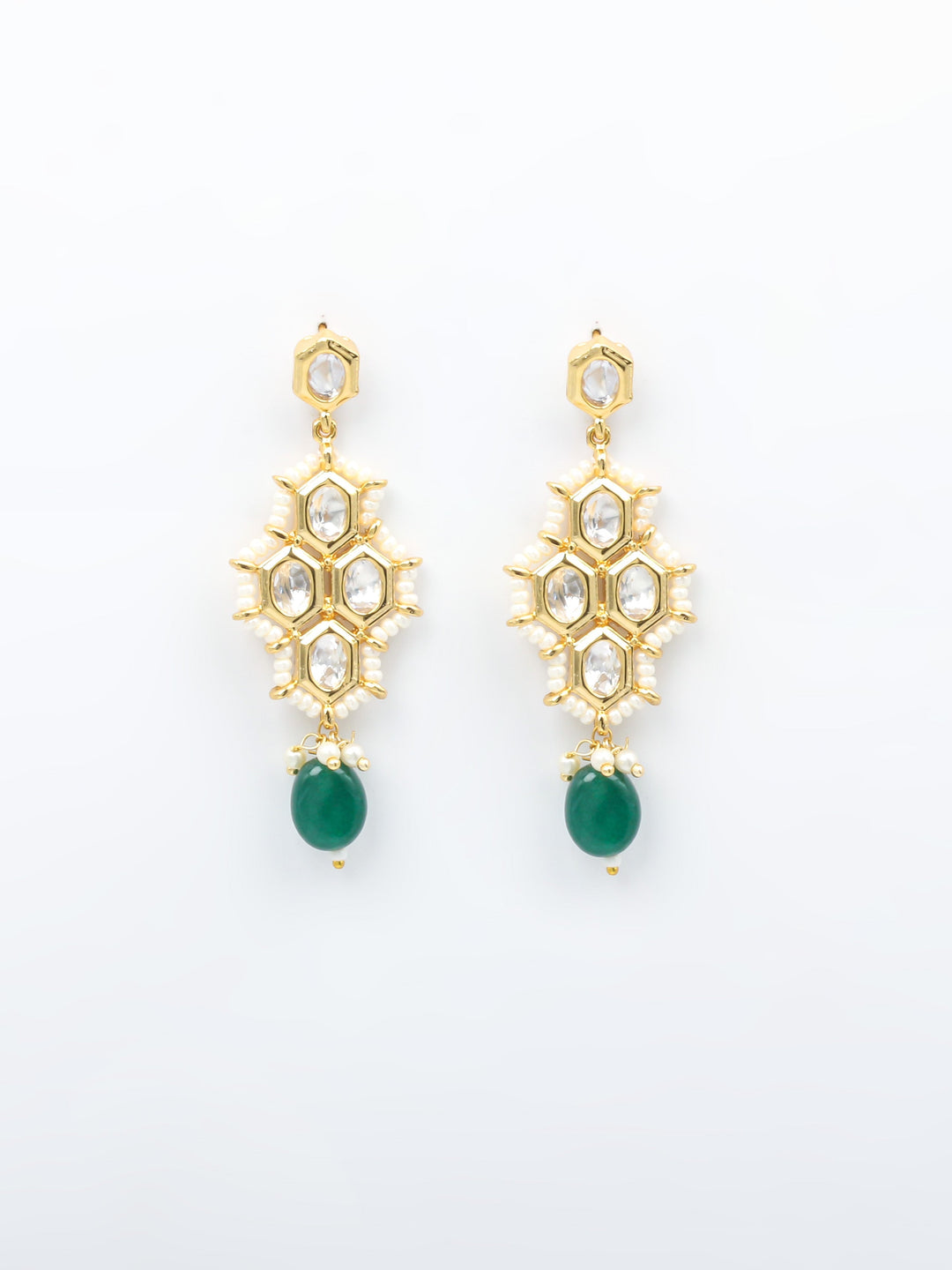 Golden &amp; Green Necklace Set With Earrings