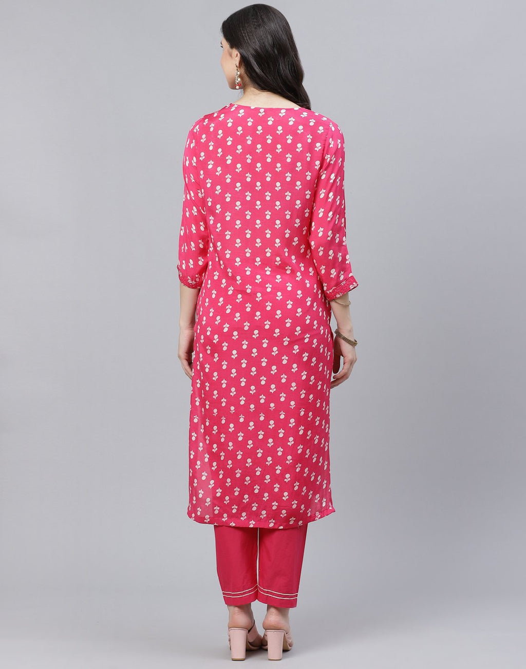 Printed Cotton Kurti Pant Set with Sequin Detail