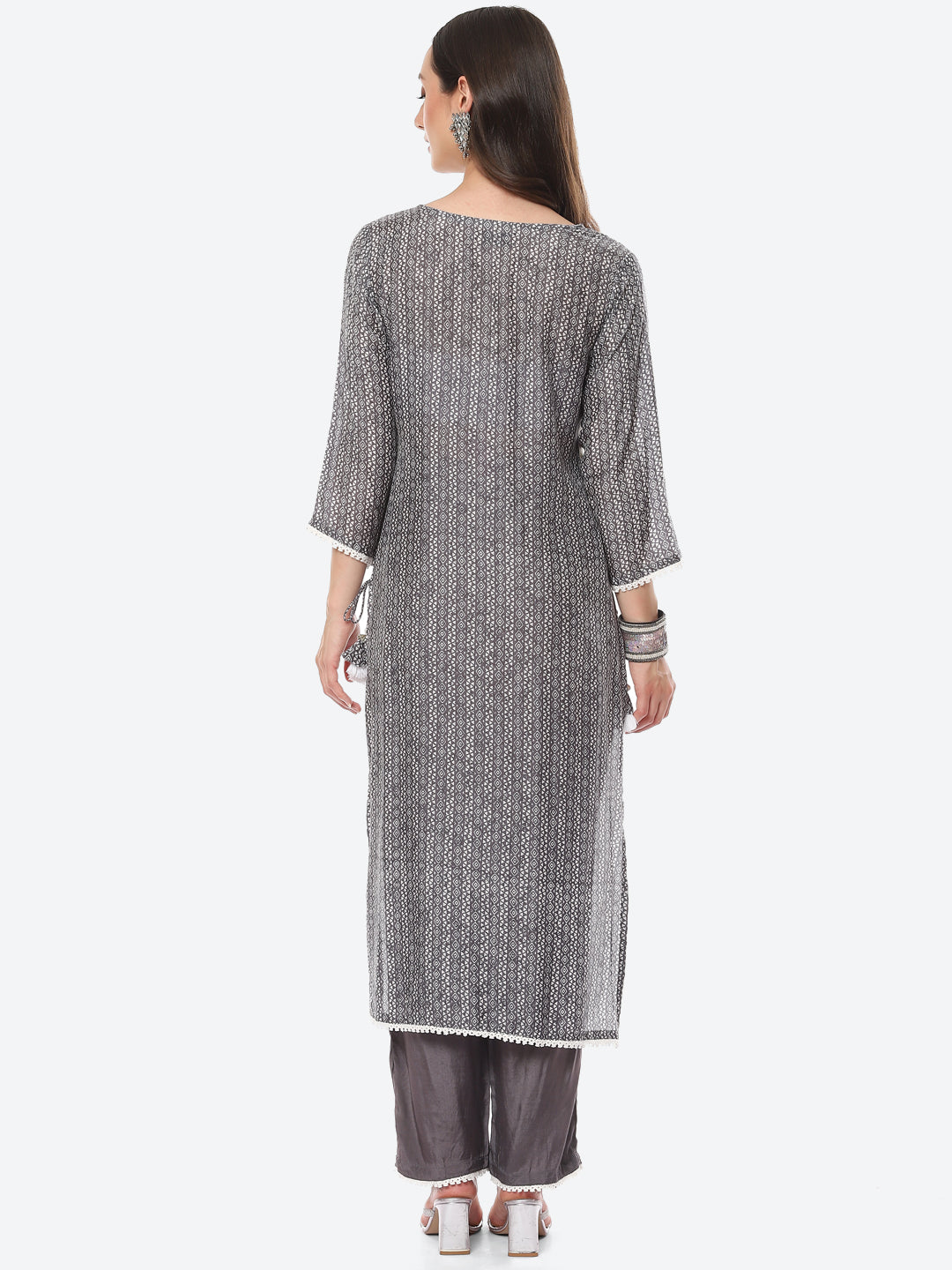 Mirror Neck Embroidered Printed Muslin Kurta With Palazzo