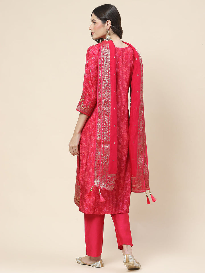 Printed Handloom Kurta With Pants &amp; Dupatta
