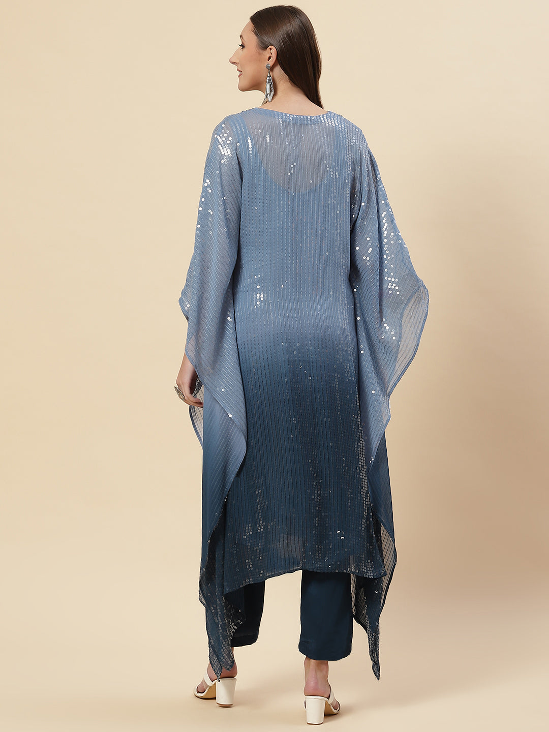 Sequin Embroidered Georgette Kaftan Kurta With Pants