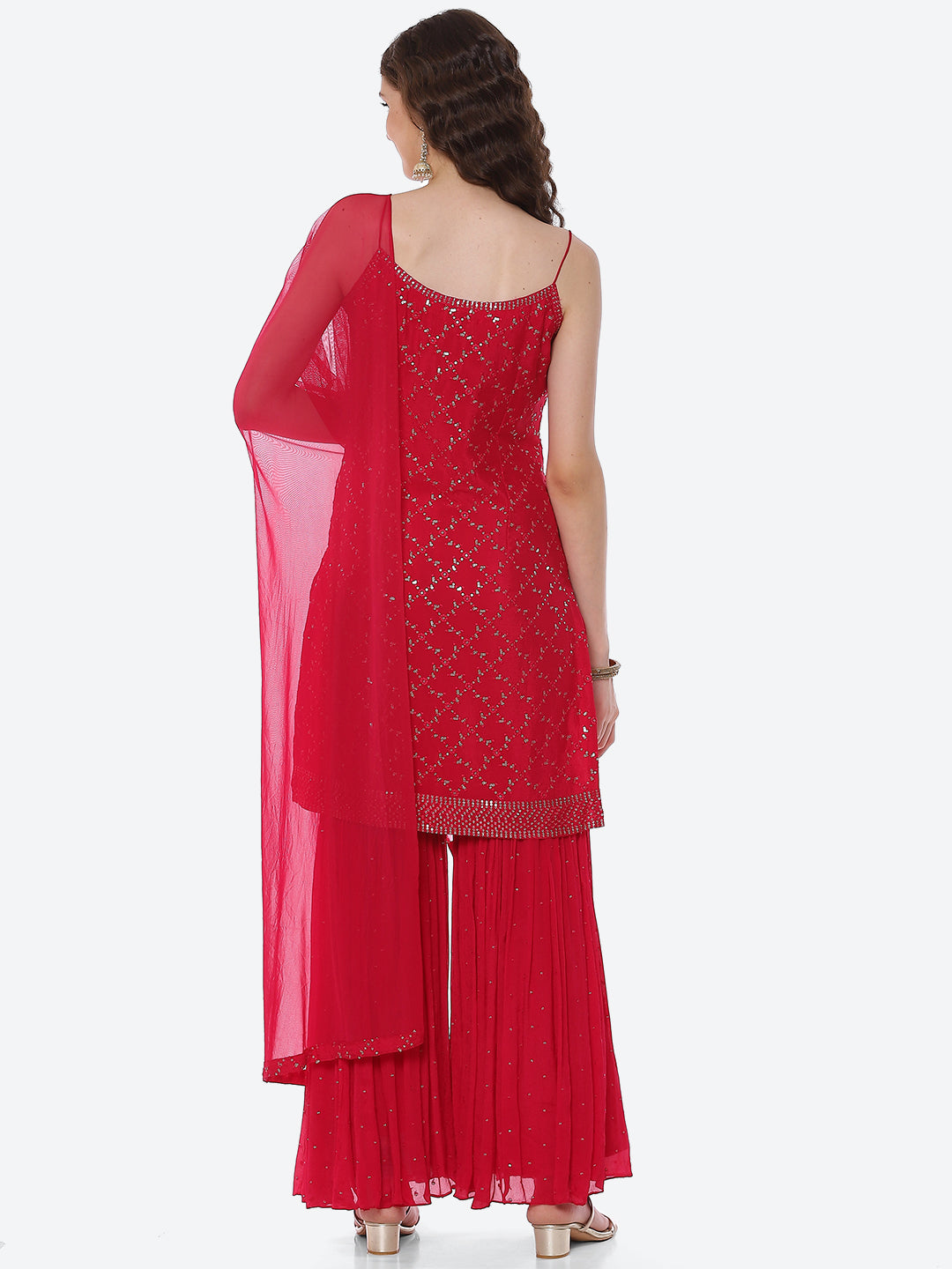Sequin Crepe Kurta With Garara &amp; Dupatta