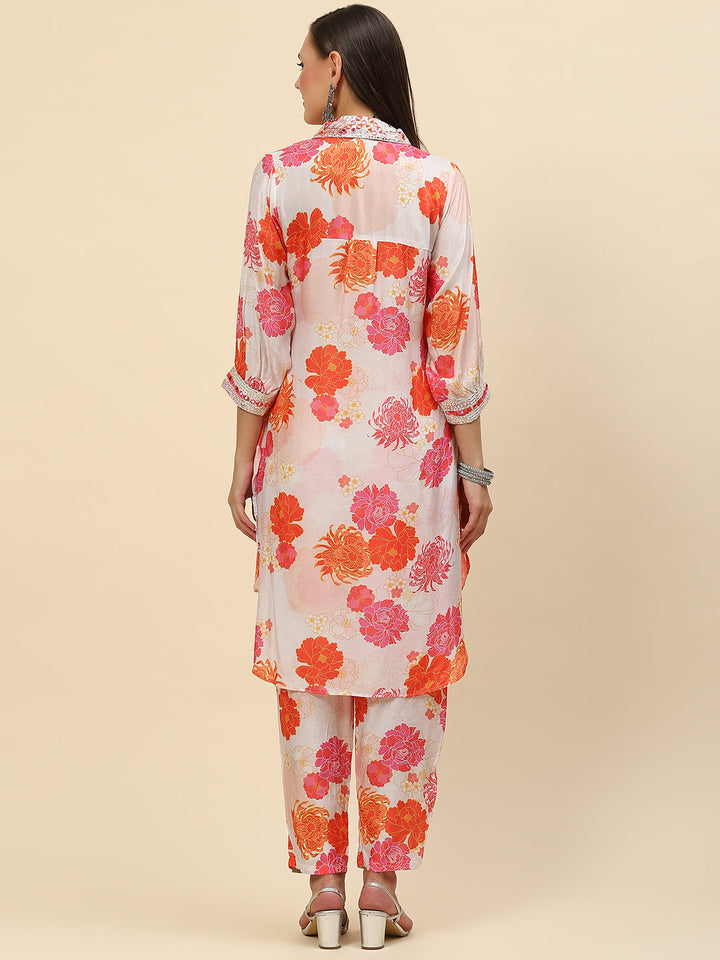 Floral Printed Muslin Kurta With Pants