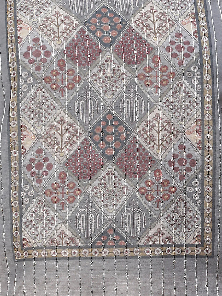 Neck Embroidered Chanderi Unstitched Suit Piece With Dupatta