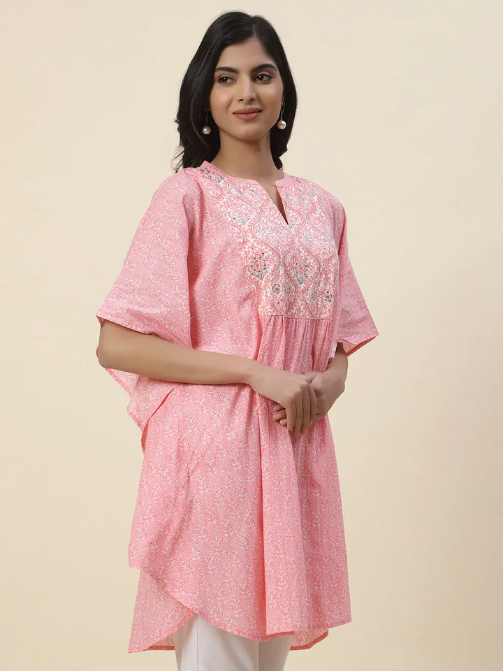 Yoke embroidered Cotton Kaftan Kurti