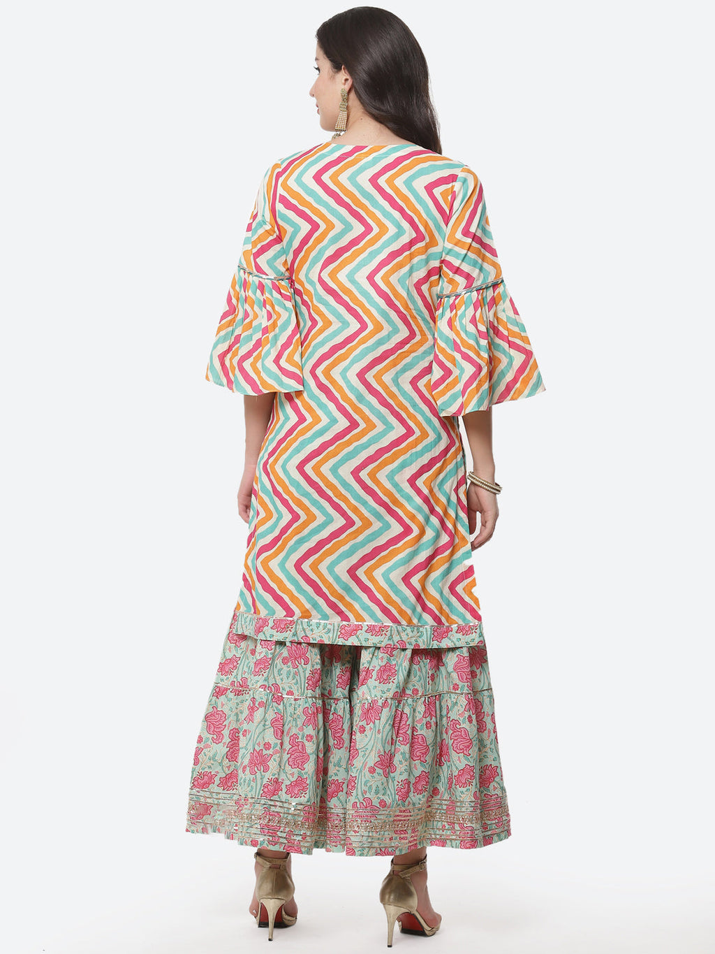 Leheriya Printed Gota Work Cotton Kurti With Sharara