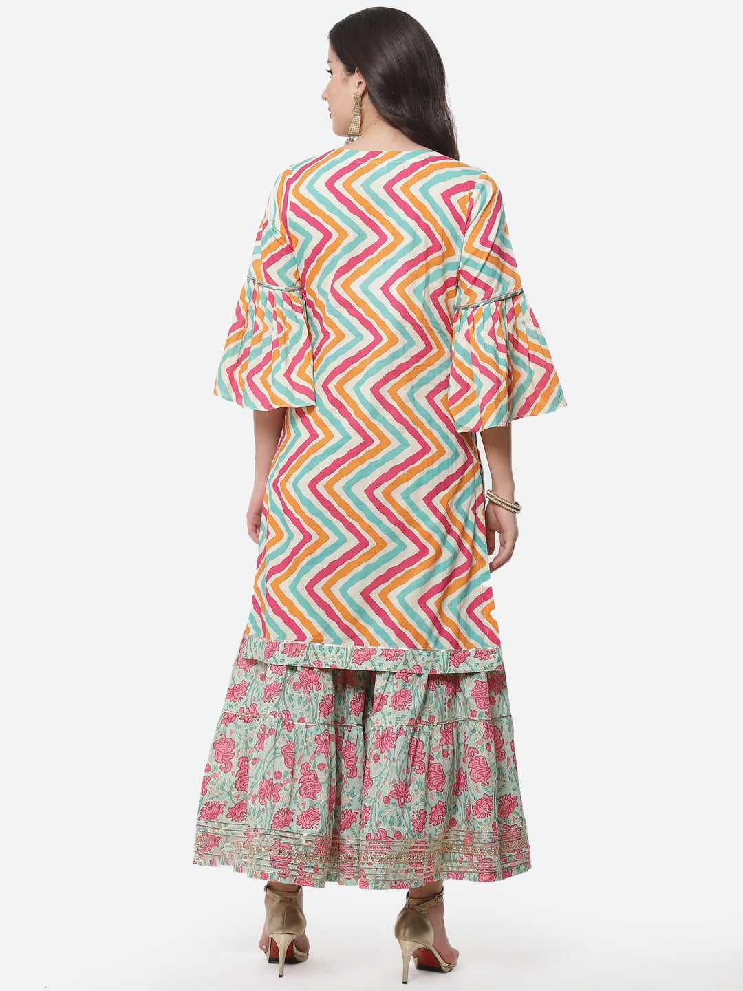 Leheriya Printed Gota Work Cotton Kurti With Sharara