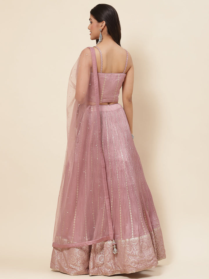 Sequin Embroidered Georgette Choli With Lehenga &amp; Dupatta