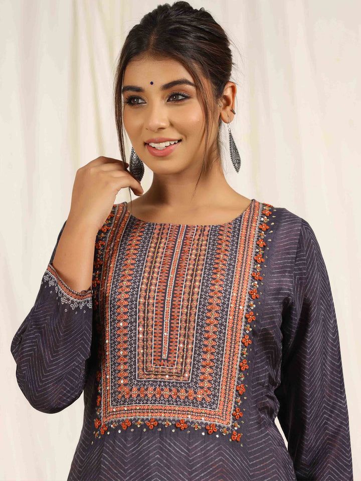 Printed With Yoke Embroidered Muslin Kurta