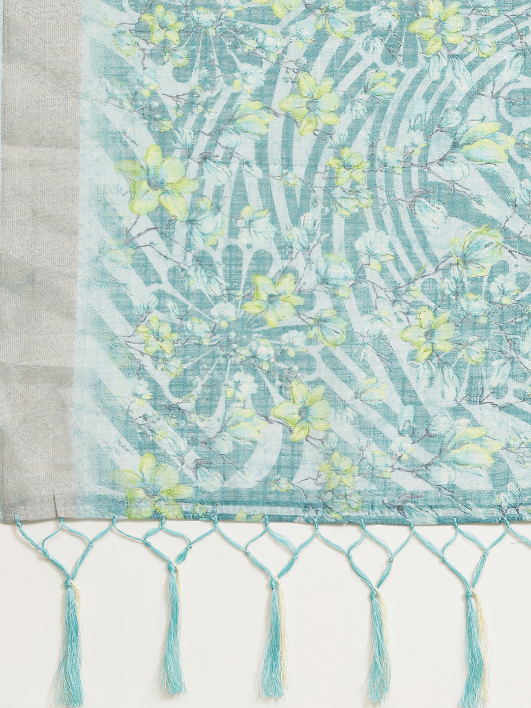 Digital Floral Printed With Zari Border Cotton Saree