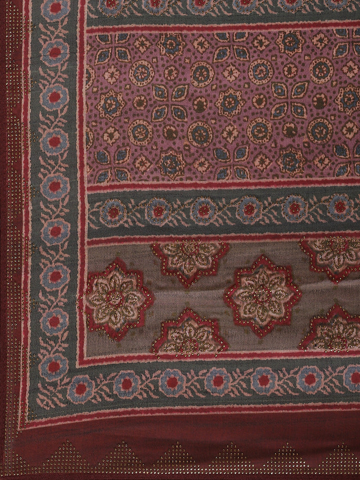 Stone Work Satin Printed Saree