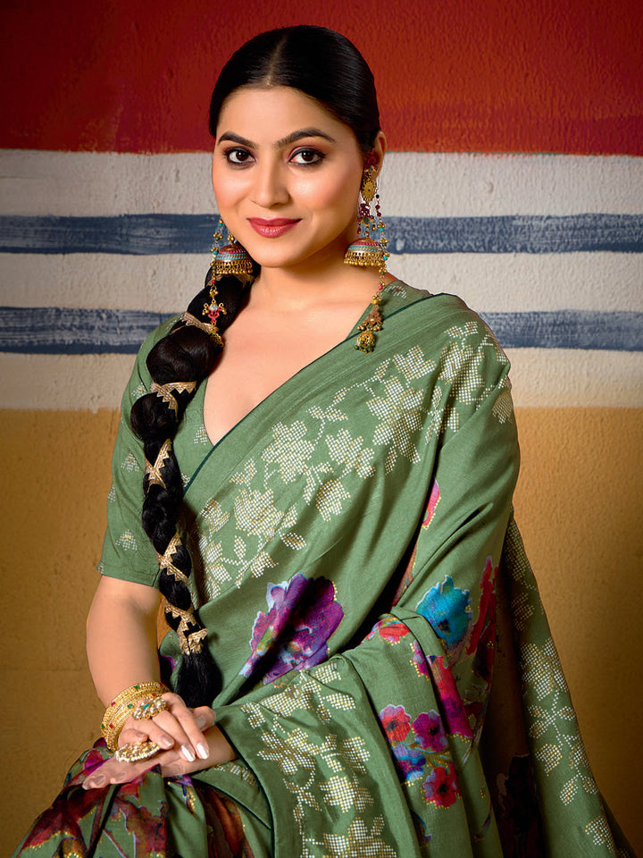 Digital Floral Printed Art Silk Saree
