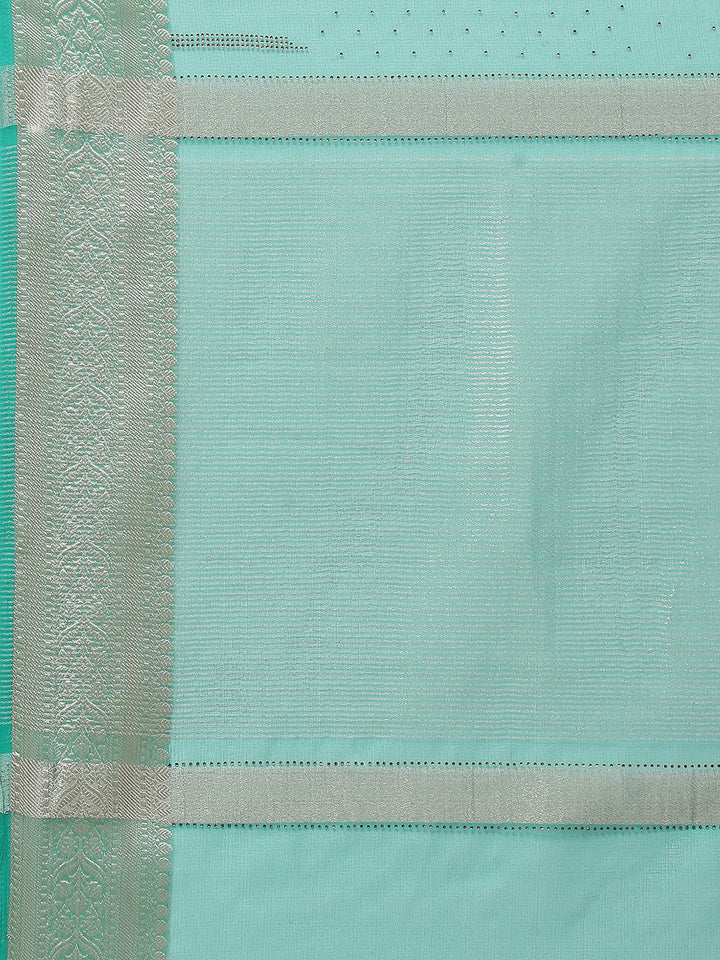 Stone Work Organza Plain Saree