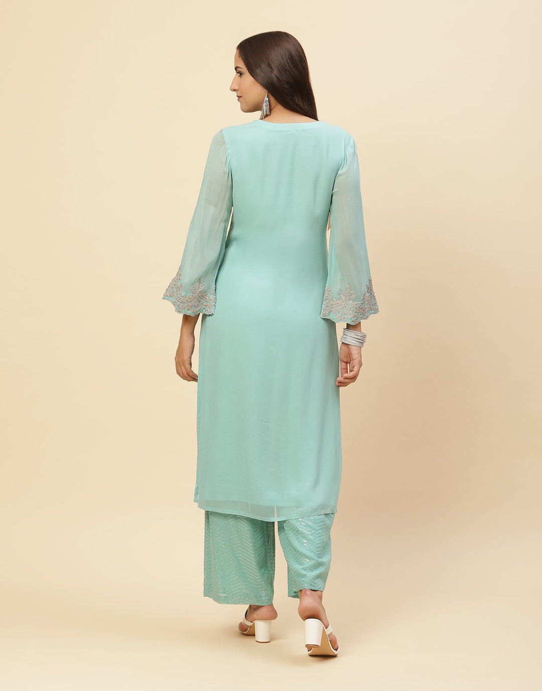 Zari Embroidered Georgette Kurti With Palazzo