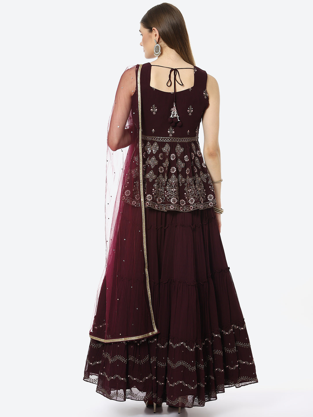 Resham Embroidered Georgette Choli With Lehenga &amp; Net Dupatta