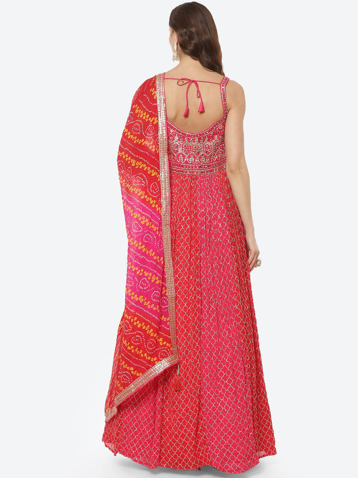 Sequence Work Crepe Stitched Salwar Kameez With Bandhani Printed Dupatta