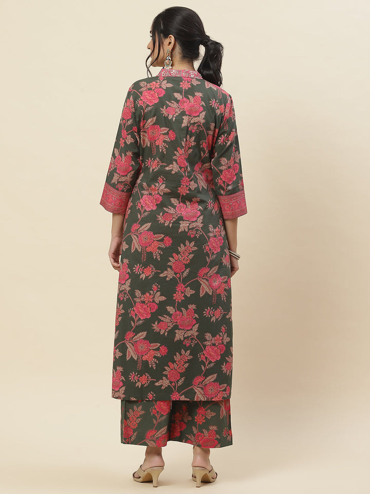 Floral Printed Cotton Kurta With Pants