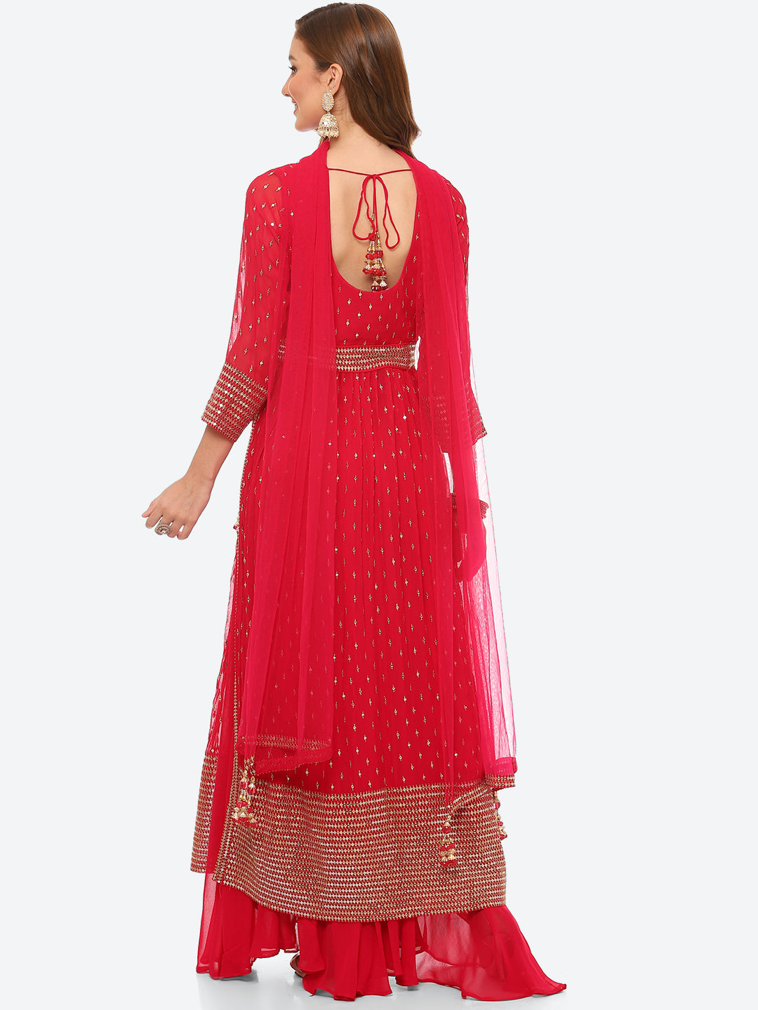 Sequin Work Georgette Kurta With Palazzo &amp; Net Dupatta