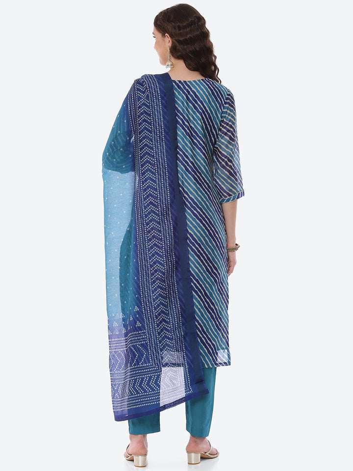 Leheriya Gota Work Chanderi Kurta With Pant &amp; Dupatta