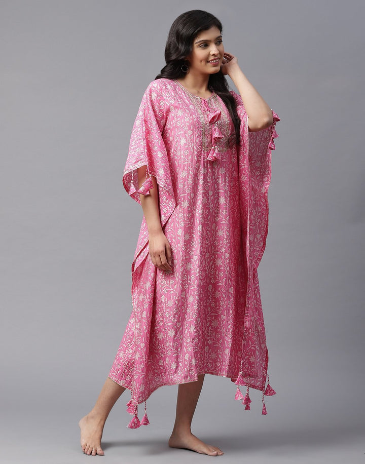 Printed Kaftan with Gota work