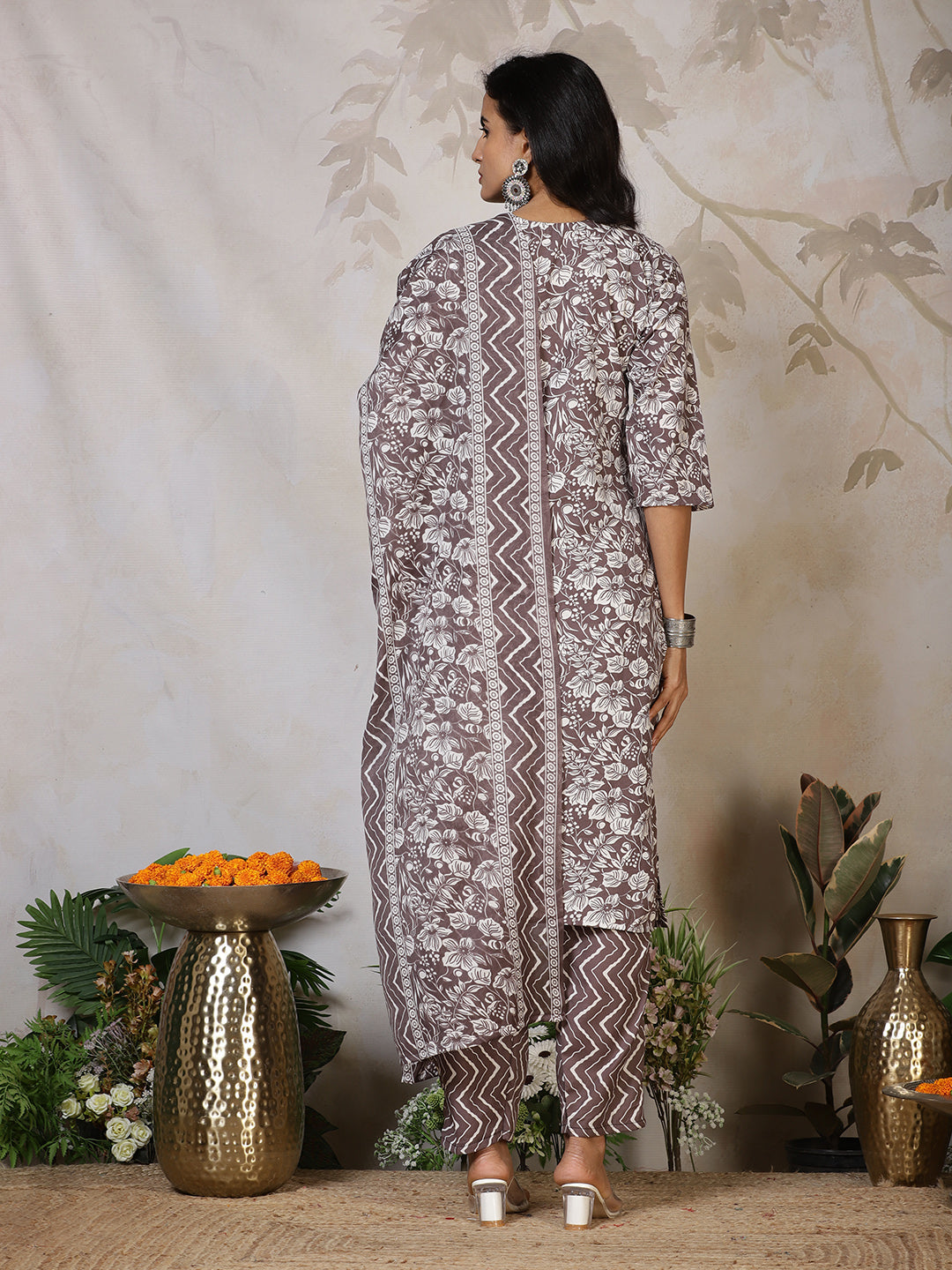 Printed Cotton Blend Kurta With Pants &amp; Dupatta